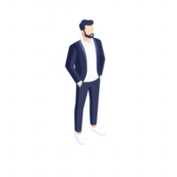 Stylish man in casual business attire, standing confidently with hands in pockets. png