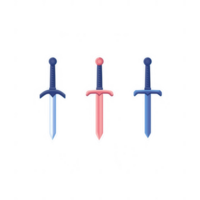 Three stylized swords in blue and red colors for creative designs and illustrations. png