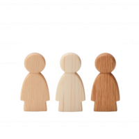 Three wooden figures representing diversity and inclusion in a minimalistic style. png