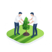 Two people planting a tree together, promoting environmental conservation efforts. png