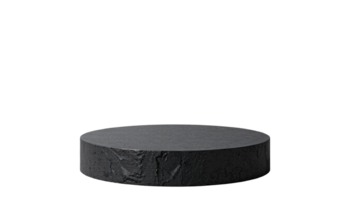 Round black stone or rock podium for product display presentation, cut out, isolated on transparent background png