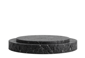 Round black flat stone or rock podium for product display presentation, isolated on transparent background png