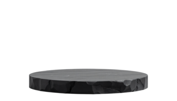 Round black stone podium for product display presentation, isolated on transparent background png