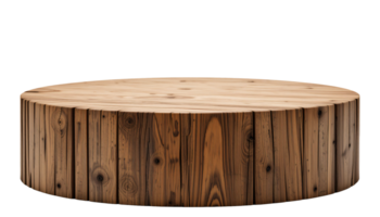 Round wooden podium for product display presentation, isolated on transparent background png