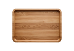 Top view mockup of wooden plate tray, isolated on transparent background, Cut out png