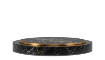 Round black and gold marble podium, Premium product presentation, cut out, isolated on transparent background png
