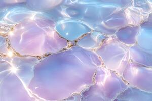 abstract background with blue and pink opal texture visible through rippled water surface photo