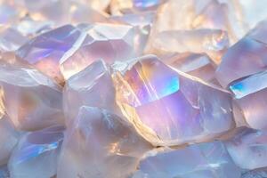 Natural opalescent quartz crystals as a background. Macro photo with shallow depth of field
