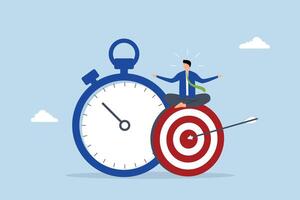 Self discipline, serene entrepreneur reflects on goal and timer. vector