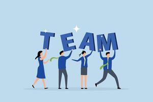 Team working together to win business success, group of business professionals walking together while carrying word TEAM. vector