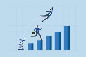 entrepreneur leaping on springboard to outsmart rival. vector