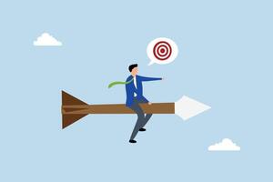 Aiming for target, self assured entrepreneur on a dartboard targeting his goal. vector