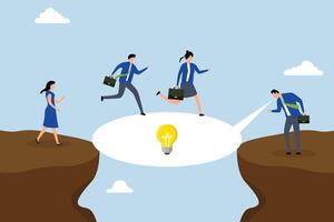 Advice, business consultant communicating with a speech balloon to assist individuals in bridging gap. vector