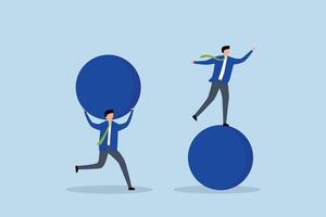 Work smarter not harder, entrepreneur sprints swiftly on globe with ease to succeed. vector