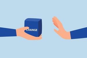 Status quo bias, businessman request was declined to receive the change cube box. vector