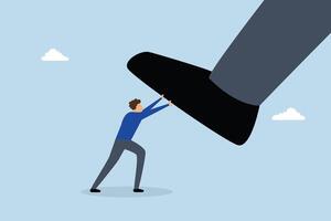 Unfair competition, tiny worker attempting to resist rival large stature. vector