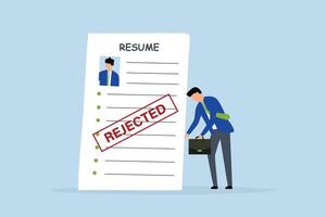 Job application rejected, dejected entrepreneur holds his declined job application paperwork. vector