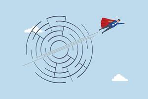 Breakthrough obstacle, entrepreneur hero soaring innovation challenging puzzle complex. vector