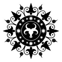 a black and white sun with a bull's head in the center vector