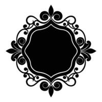 black and white floral frame with a black border vector