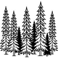 a black and white drawing of trees in the forest vector
