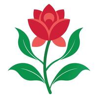 a red flower with green leaves on a white background vector