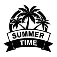summer time logo with palm trees and ribbon vector