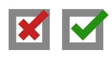 Selection sign. Flat buttons. Green check marks and red crosses. Selection graphics. vector