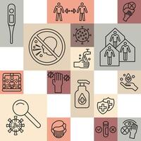 Icons related to the virus and its treatment. Virus and its treatment. Bright illustration for banners and advertising. vector