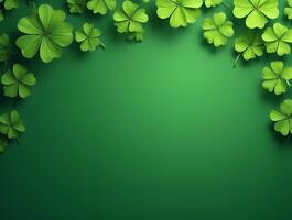 Green abstract St Patricks day background with sparkling shamrock shapes. Background with lucky leaf clover for St Patrick's day celebration. Green shamrock wallpaper. photo