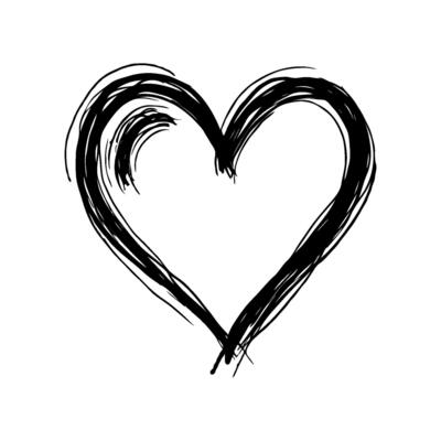 Abstract black ink heart sketch with artistic strokes on a clean white background. Concept of love, passion, and creativity. Valentine's day illustration.