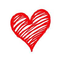 Roughly hand-drawn red heart with striped texture, placed on a white background. Concept of love, passion, and affection. Valentine's day illustration. vector