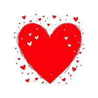 Red heart illustration with white and red smaller hearts scattered around, hand-drawn style, on a plain white background, Valentine's day illustration. vector