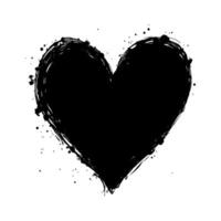 Black grunge-style heart with splashes and uneven edges on a white background, symbolizing love and emotions with artistic flair. Valentine's day illustration. vector