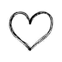 Black hand-drawn heart with rough strokes, uneven texture, on plain white background. Concept of love, simplicity, and minimalism. Valentine's day illustration. vector