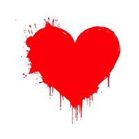Artistic red heart with dripping paint and splatters on a clean white background, symbolizing passion and creativity. Valentine's day illustration. vector