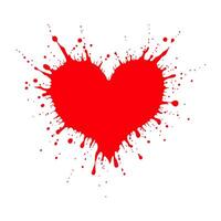 Red splatter forming a heart shape, with sharp edges and scattered droplets, on a white background, symbolizing love and creativity vector