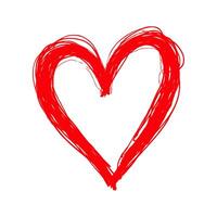 Hand-drawn red heart with bold brush strokes on a plain white background, symbolizing love, passion, and affection. Valentine's day illustration. vector