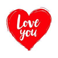 Hand-drawn red heart with Love You in white text on white background, expressing love and affection concept. Valentine's day illustration. vector