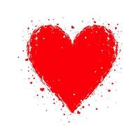 Red heart with a distressed paint splatter effect, isolated on a white background. Concept of love, passion, and creativity. Valentine's day, wedding illustration. vector