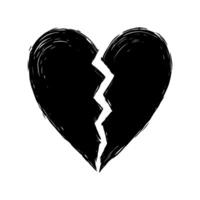 Black broken heart with a rough texture on a white background, symbolizing heartbreak, sadness, and emotional pain vector