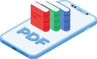 3D Digital Library Illustration with PDF Books on a Smartphone vector