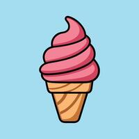 Soft Serve Ice Cream Cone Kawaii Cartoon Illustration Design vector