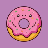 Kawaii Pink Frosted Donut Cartoon Illustration Design vector