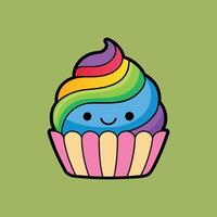 Rainbow Frosting Kawaii Cupcake Cartoon Design vector