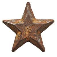 Weathered Five-Pointed Rusty Metal Star with Textured Surface and Shades of Brown and Orange on Transparent Background png