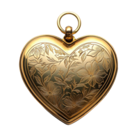 Intricately Designed Gold Heart Locket Featuring Detailed Flower and Leaf Patterns on a Transparent Background png