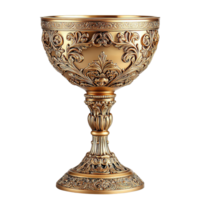 Masterfully Crafted Golden Chalice with Intricate Designs Isolated on Transparent Background png