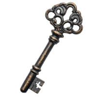 Key with a gold and black design on a transparent background png