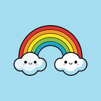 Happy Kawaii Rainbow with Clouds Cartoon Design vector